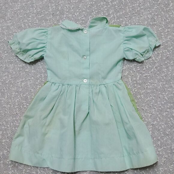 VINTAGE Bette's Girls Green Gingham Flower Collared Dress 2T - Picture 6 of 7